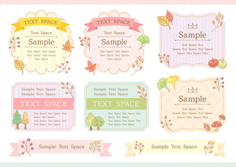 Set of 6 cute hand-drawn autumn botanical frames