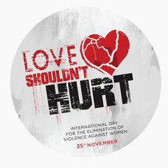 International day for the elimination of Violence Against Women" Red heart on gray background, symbol of love, formed as fist. Love shouldn’t hurt. 