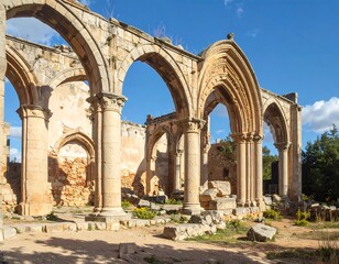 Ruined Monastery Arches Under Sunny Sky