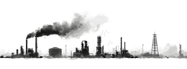 Fototapeta premium Industrial Factory Set with Smoke on Transparent Background