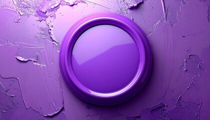 A vibrant purple circular frame rests on a textured purple background