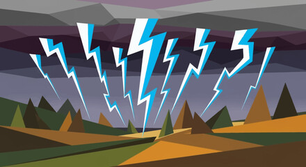 Lightning Storm Over a Rural Landscape.