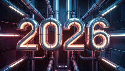 Futuristic 2026 Year with Pipes.