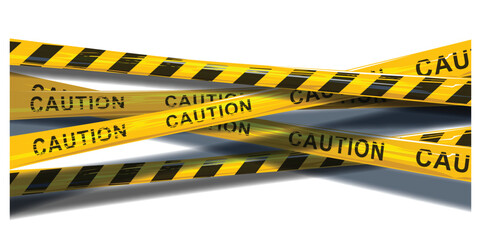 Collection of yellow and black caution lines with warning tapes and danger signs on white background for safety, alert, and hazard concept visuals