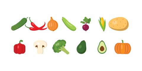 Colorful vector collection of fruits and vegetables for healthy lifestyle, organic food, grocery, vegan design and eco-friendly branding visuals