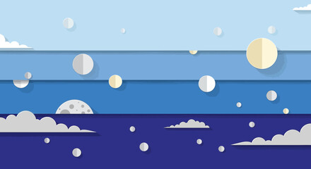 Paper Cutout Night Sky with Moon and Clouds Illustration.