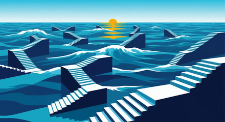 Stairways to the Sun - A Surreal Ocean Journey.