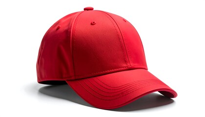 Red baseball cap, slightly angled, shown on white background, casting a small shadow