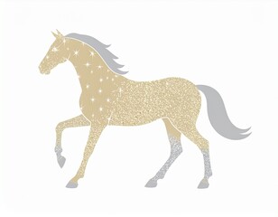 Obraz premium Horse silhouette illustration in soft yellow and greige with gold and silver accents for stock design