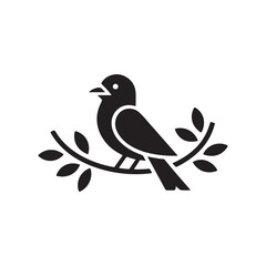 Silhouette Tree with Birds Vector Illustration A Serene Nature Scene with Wildlife Elements. Black Vector on White Background