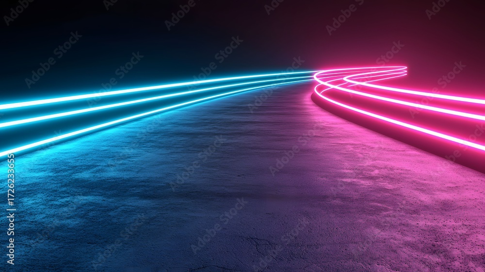 Poster a concrete surface is illuminated by neon lights: blue on the left fading in pink to the right, crea