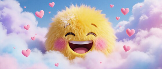 fluffy heart-shaped emoticon floating in pastel cloudscape digital art | background, greeting, cute, positive, whimsical theme