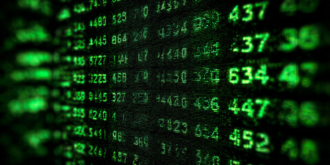 Green digital numbers scrolling creating abstract matrix background