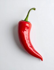 Single, vibrant red chili pepper on a plain white background