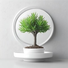 Minimalist bonsai in white circle frame