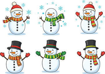 Snowman illustration, cartoon winter character, festive holiday design, Christmas vector, cute snowmen, seasonal art, joyful decoration