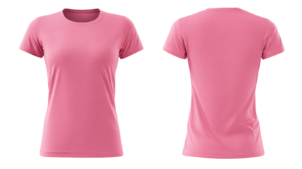 Two pink t shirts front and back view isolated on transparent background