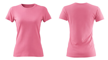 Front and back view of a pink t shirt isolated on transparent background