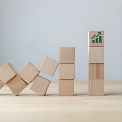 Obraz premium Business growth and stability concept with wooden blocks and rising bar chart symbol