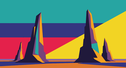 Abstract Colorful Geometric Rock Formations.