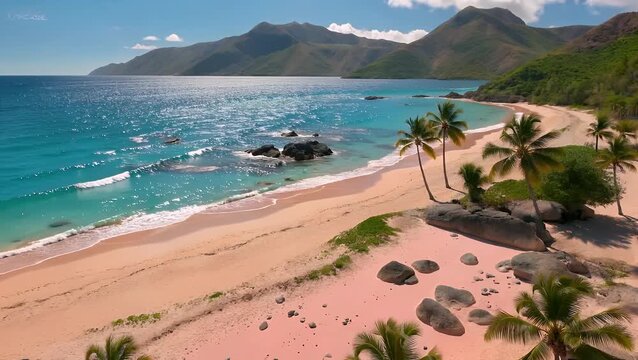 Aerial Drone Photography of the Famous Pink-Hued Sand Beach Located Within National Park