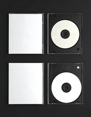 Two blank CDs in clear plastic cases, set against a dark background