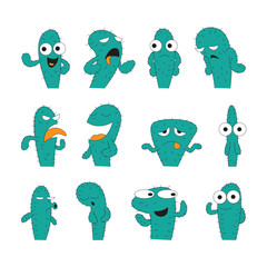 Cactus mascot logo design vector. Cactus set illustration with various face shapes.