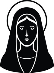 virgin mary face with halo black silhouette vector.eps