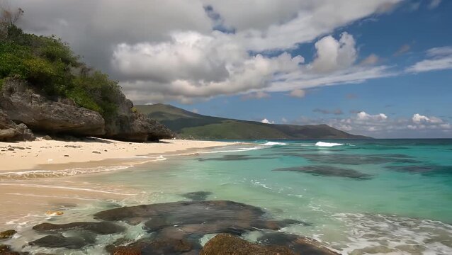 wide, panoramic view of coastal waterway where river meets the sea