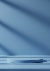 Minimalist Blue Pedestal with Shadow Overlay for Product Display.