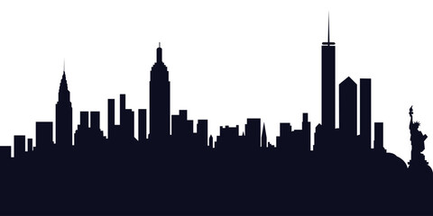 Fototapeta premium Vector illustration of urban cityscape silhouettes featuring modern black city buildings, skyline designs, and architectural layout on white background