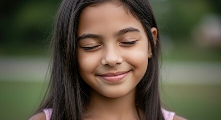 Obraz premium Joyful moment of a young girl outdoor setting portrait natural light happiness concept