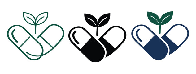 Natural medicine icon outline collection or set in black and white 
