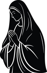 virgin mary praying black silhouette vector illust.eps