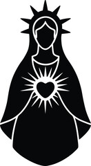 virgin mary with sacred heart black silhouette vec.eps