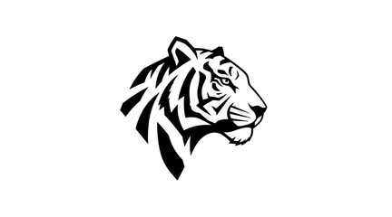Fototapeta premium A black and white tiger head looking right flat illustration