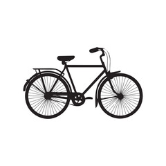 Fototapeta premium Black Silhouette of Classic Bicycle with Fenders and Rear Rack on White Background