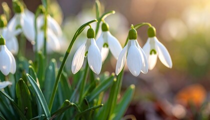 Obraz premium Spring snowdrops in sunlight