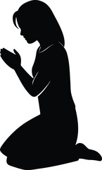 young girl kneeling in prayer black silhouette vec.eps