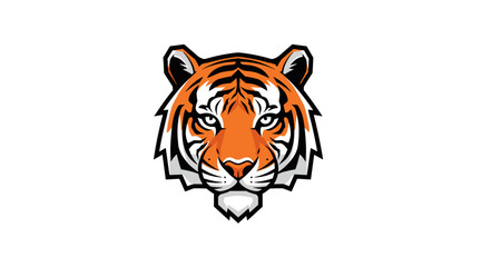 Orange and black striped tiger head facing forward flat illustration