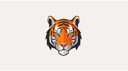 Orange striped tiger head mascot flat illustration facing forward