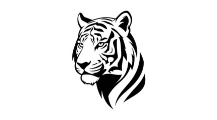 Stylized black and white tiger head graphic flat illustration