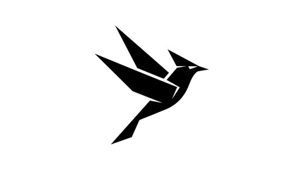 Stylized black geometric bird flying on white flat illustration