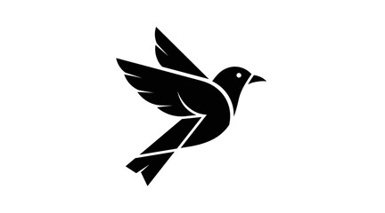 Stylized black flying bird icon flat illustration