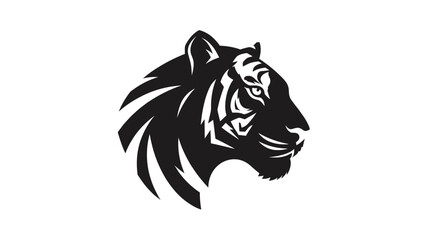 Stylized black tiger head in profile flat illustration