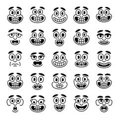 Comic Cartoon Bold Line Art Icons, Playful Vector Outline Expression SVG Pack.