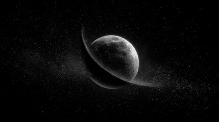 Obraz premium Dramatic Black and White Rendering of a Ringed Planet in Deep Space.
