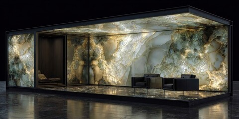 Fototapeta premium Modern Interior Design with Illuminated Onyx Walls and Sleek Furniture