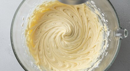 Creamy mixture in mixing bowl