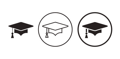 Vector art of three graduation cap icons are isolated on white background, symbolizing academic achievement and educational success 
